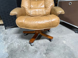 Hjellegjerde Mobler Leather Chair on Casters with Ottoman