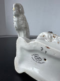 (B) Pair of Vintage White Ceramic Staffordshire Dog Statues