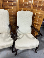 Queen Anne Style Arm Chairs with Cream Tone Fabric with Alphabet Embossed Design, (2)