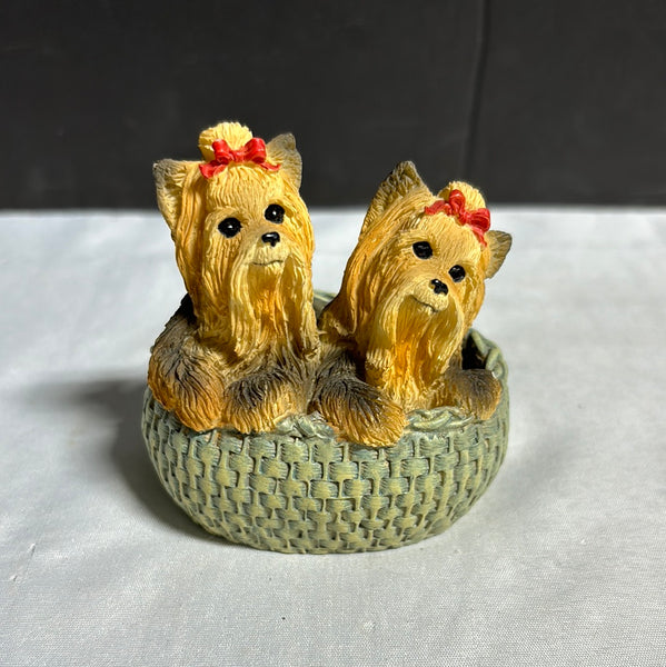 Stone Critters "Yorkie Pair In Basket” Dog Breed Figurine