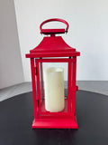 Red Metal Lantern with Flameless Candle (WORKS)