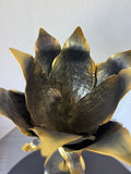 Brass Tone Tall Metal Lotus Pillar Candle Holder