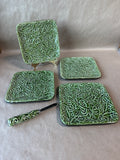 Green Botanical Appetizer Plates With Cheese Knife - 5 Pieces