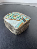 Bohemian Tile Top Silver Tone Trinket Box