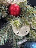 Shells & Ball Ornaments Faux Fir Beachy Christmas Wreath with Lights (WORKS)
