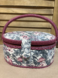 Burgundy Floral Sewing Box with String/Asst Items
