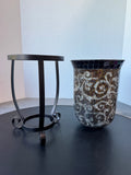 Crackled Mosaic Glass Hurricane in Metal Scroll Stand