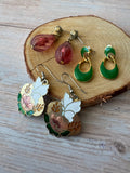 Trio of Vintage Pink, Green & Gold Tone Earrings (D)