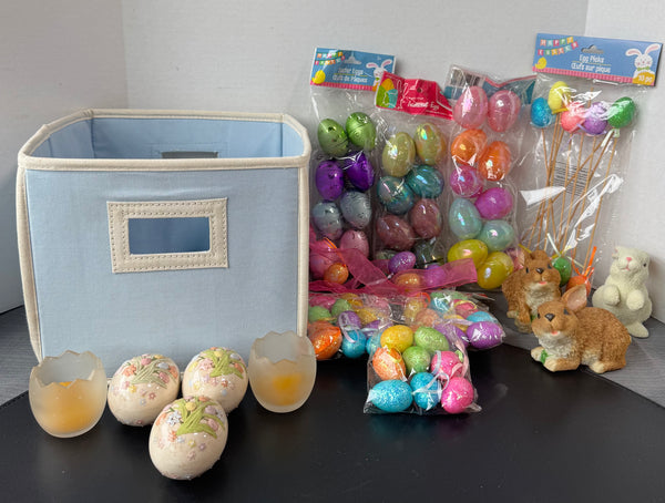 Assorted Easter Decor in Light Blue Fabric Cube