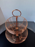 Copper Tone Metal 2-Tier Pedestal Fruit Basket