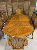 Double Pedestal Dining Table, Leaf, 6 Chairs