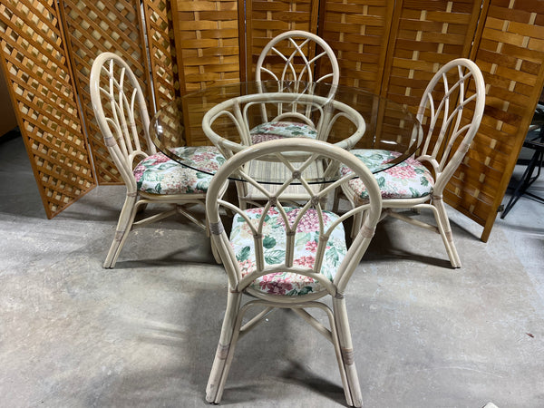 Wicker & Glass Dining Table with (4) Chairs