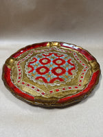 Round Gold And Red Scalloped Edge Italian Florentine Tray