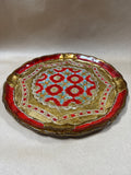 Round Gold And Red Scalloped Edge Italian Florentine Tray