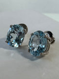 3.50 Carat Oval Faceted Natural Aquamarine Silver Earrings