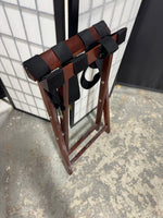 Black Canvas Dark Wooden Folding Luggage Rack
