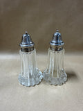 Ribbed Crystal Glass Salt N Pepper With Silver Plate Tops - Made In England