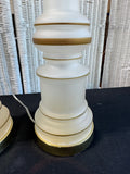 Pair of Warren Kessler Style Vintage MCM White Opaline Milk Glass Column Table Lamps (WORKS)