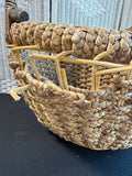 Handwoven Seagrass Gathering Basket With Bent Wooden Handle AS IS