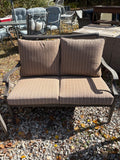 Brown Metal Loveseat and Two Chair Outdoor Set w/Rapid Dry Cushions