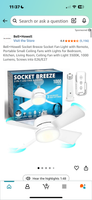 Bell + Howell Socket Breeze White Fan Light with Extender & Remote (WORKS) (2 AVAILABLE—PRICED INDIVIDUALLY AT $25 EACH)