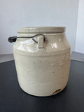 Primitive Antique Lidded Stoneware Crock with Handle