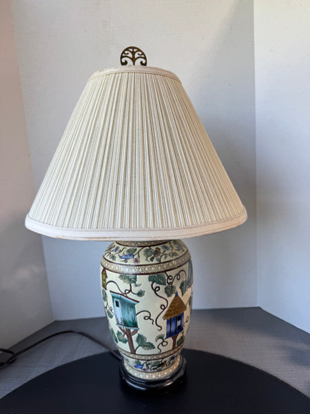 Asian Inspired Ceramic Birdhouse 3-Way Lamp (WORKS)