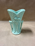 1940s McCoy Pottery teal green “Leaves and Berries” Handled Vase