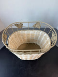 Oval Woven Wicker & Metal Botanical Waste Basket