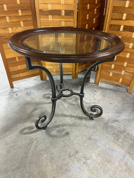 Wood/Glass Top Table with Metal Base