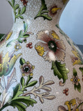 Large Italian Style Crackled Ceramic Floral Pitcher Vase