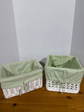 Green Gingham Sabrina White Wicker Baskets By Pottery Barn Kids - Pair