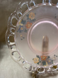 Frosted Pink Lace Plate With Reverse Painting Flowers