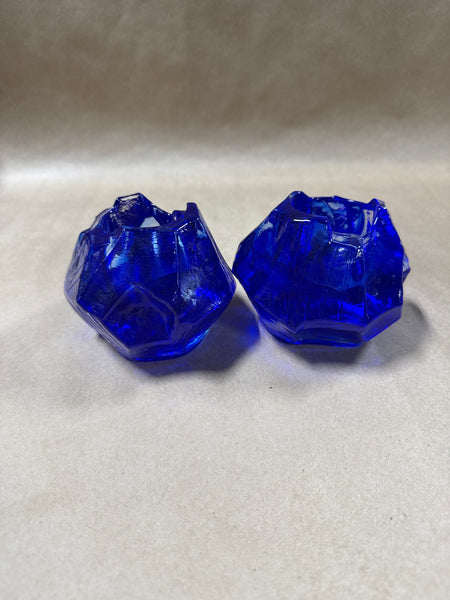 Pair Of Cobalt Blue Rock Candle Votives