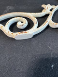 2-Piece Distressed Shabby Chic Off White Cast Iron Scroll Wall Hanging or Door Topper