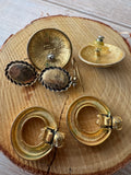 Trio of Blue Stone Accented Gold Tone Earrings (F)
