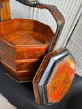 Chinese Vintage Octagonal 3-Tiered Lacquered Stacking Wedding Basket (2 AVAILABLE—PRICED INDIVIDUALLY AT $75 EACH)