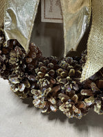 Small Pinecone Wreath With Gold Ribbon
