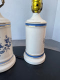 Pair of Matching Blue Floral Ceramic Table Lamps (WORKS)