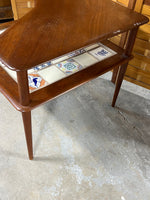 France & Sons Danish Two Tier Corner End Table with Tile Top