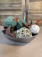 Decorative Centerpiece Balls In Pewter Square Bowl