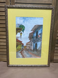 Ink & Watercolor Panama Street Scene; Signed