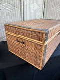 Woven Rattan Vintage Trunk with Embossed Metal Accents