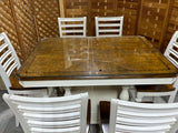 Haverty High Top Dining Table with Protective Glass, (6) Chairs and (1) Leaf ***HEAVY ITEM***