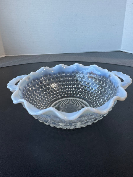 Anchor Hocking Vintage Hobnail Moonstone Double Handled Bowl