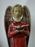 (A) Majolica Style Glazed Pottery Angel with Dove Figurine