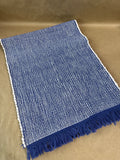 Blue And White Textured Tablecloth Runner With Fringe