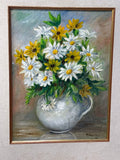 Original Painting of Floral Arrangement in White Pitcher; Signed E. Lucas (No Glass)