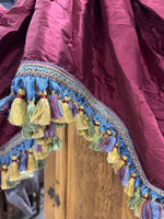 Burgundy Waterfall Valance with Tassels on Wooden Rod