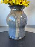 Faux Forsythia & Eucalyptus Arrangement in Signed Studio Pottery Vase